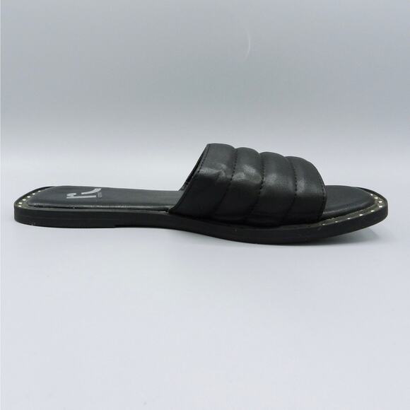 Report Rosalee Puff‎ Slide Sandals Studded Sz 7 Black Faux Leather Square Toe - Picture 5 of 10